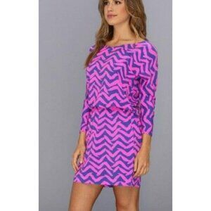 Lilly Pulitzer Womens Robyn Shift Short Dress XS‎ I Got Lucky Pop Pink Blue XS